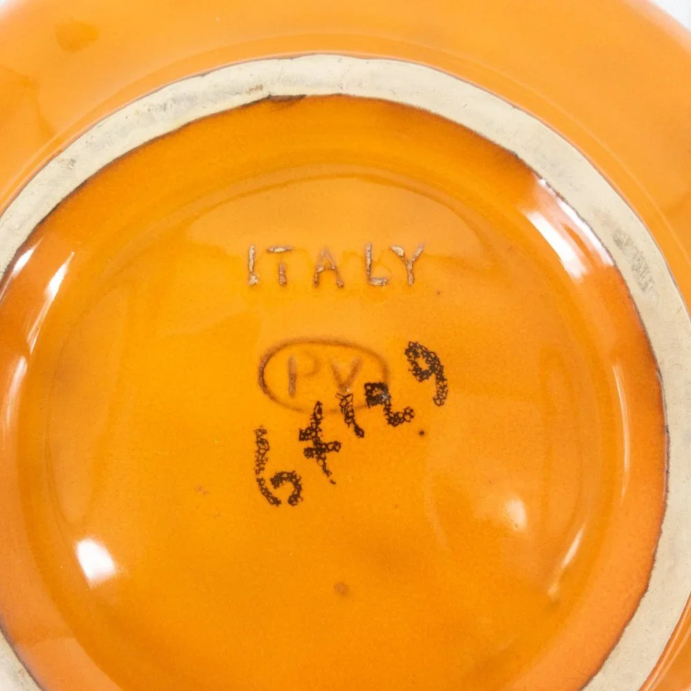 Orange Ashtray Round Black Italy PV Peasant Village 6 1/2